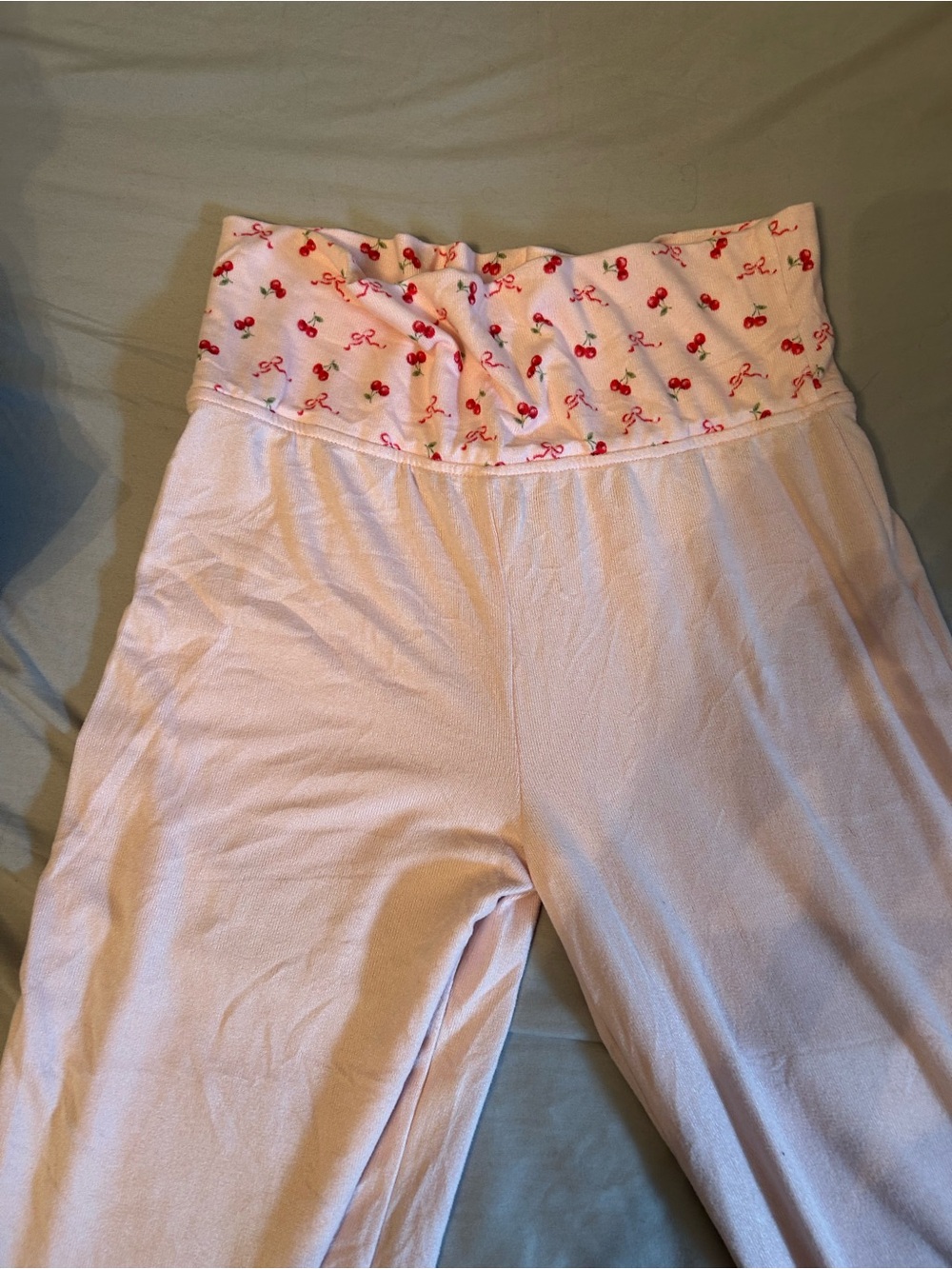 Light Pink Pajama Pants with Cherry Waistband